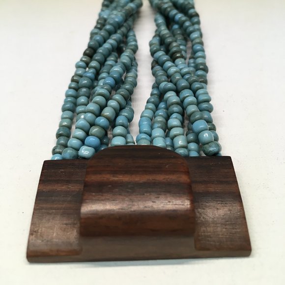 Turquoise beads Hand-Carved Wooden Cuff - Picture 4 of 5